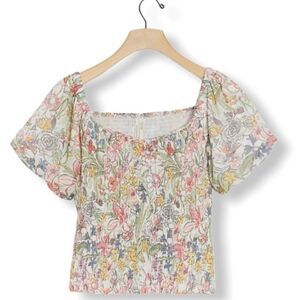 Anthropologie Floral Printed Smocked Puff Sleeved Top (NWT)